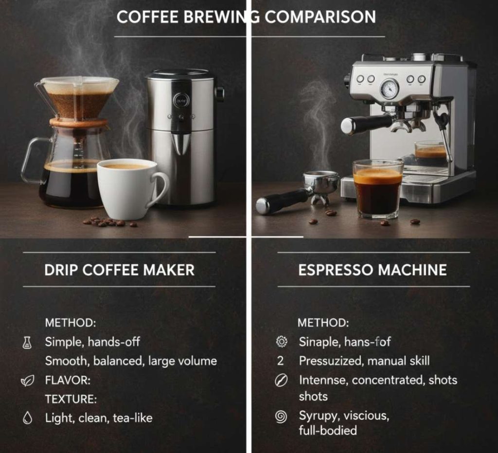 Comparison Table Drip Coffee Maker vs Espresso Machine