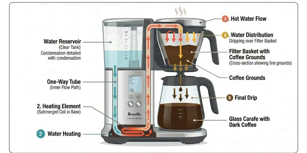 How Does a Coffee Maker Work? (A Simple Step-by-Step Guide) Step-by-Step Working Process Diagram
